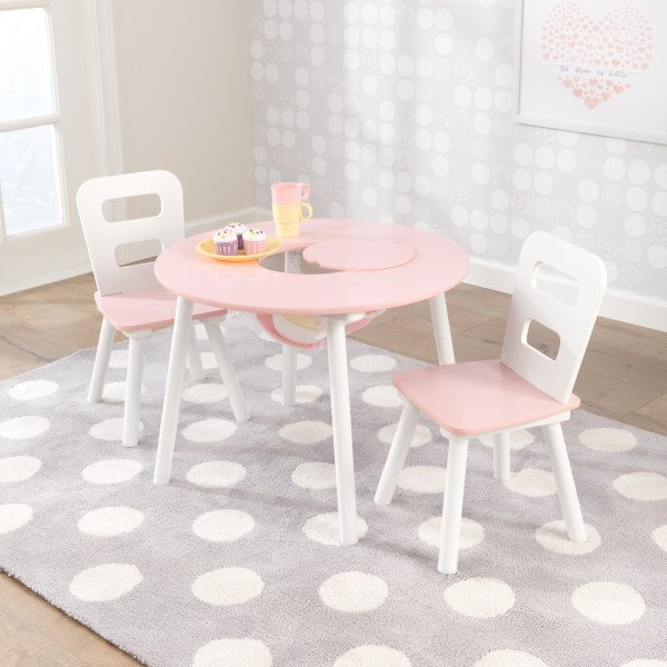 Round Storage Table 2 Chair Set Pink White Lola s Rooms